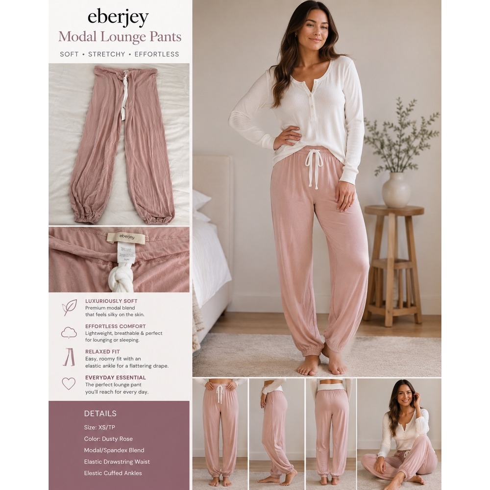Eberjey Gisele Slouchy Pajama Pant XS Pink TENCEL Modal Lounge Joggers